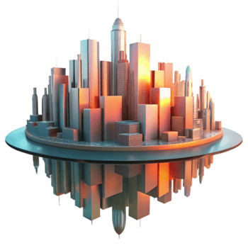 Sunset Cityscape 3D Render Illustration A Stunning Metropolis at Dawn png