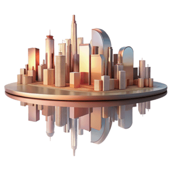 3D Render Cityscape Illustration Golden Hour Urban Skyline Model png
