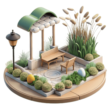 3D Illustration of a Charming Garden Park Bench Scene png