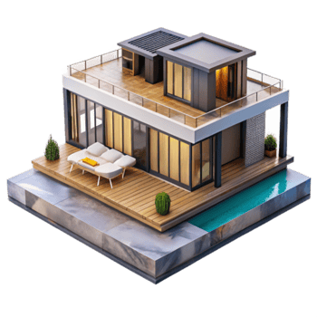 Modern House 3D Model Luxury Home with Rooftop Deck and Infinity Pool Illustration png