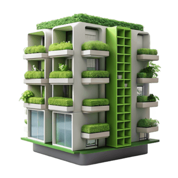 Eco-Friendly Apartment Building 3D Model Green Architecture, Sustainable Urban Design, Vertical Greenery png
