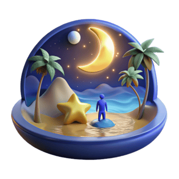 3D Render Night Scene Island Moon Star Beach Palms Graphic png