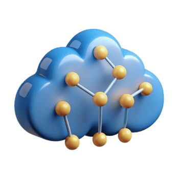3D Render Cloud Computing Network Illustration, Blue Cloud with Connected Nodes png