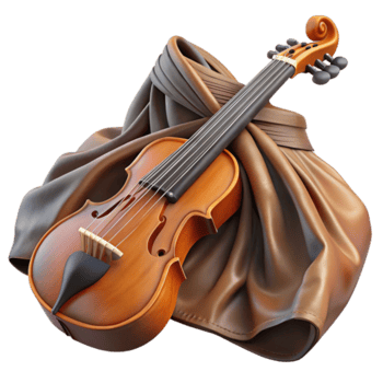3D Render of Violin on Brown Fabric, Musical Instrument Illustration png