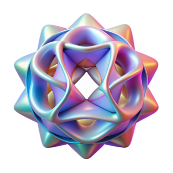 Iridescent Geometric Shape Design, Colorful Starburst Structure, Digital Art, Modern Graphic Resource, Synthwave Style, Fluid Form, Background, Render, Geometric Pattern, Irridescent Texture png