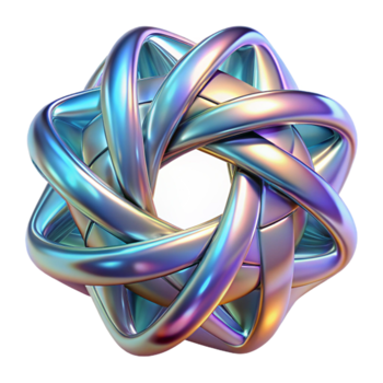 Iridescent 3D Abstract Knot Design, Modern Geometric Shape, Metallic Iridescent Texture, Rainbow Hues, Digital Art, Abstract Background, 3D Render, Intertwined Curves, Star Shape, Shiny Surface png