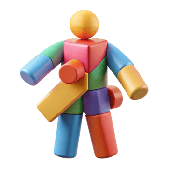 Colorful 3D Render of a Block Figure Toy png