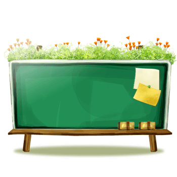 A green chalkboard with flowers and plants on it png