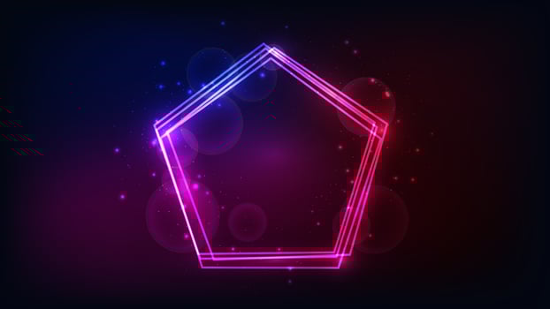 Neon frame in pentagon with shining effects vector