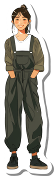 A cartoon girl wearing overalls and a white shirt png