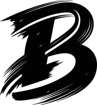 Bold black brushstroke letter B, dynamic calligraphy, stark contrast, ink splash effect, minimalist design vector