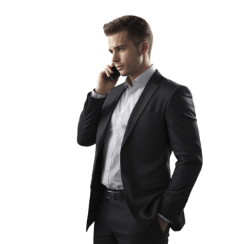 Businessman standing confidently in a tailored black suit png