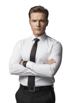 Stylish businessman in black suit and white shirt with a confident pose png