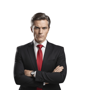 Confident lawyer in a professional black suit and red tie png