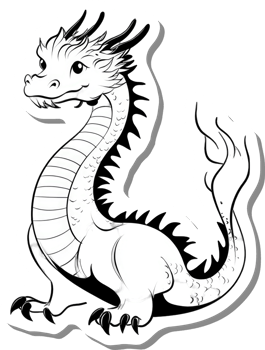 Adorable Cartoon Dragon Design Simple Black White Illustration png