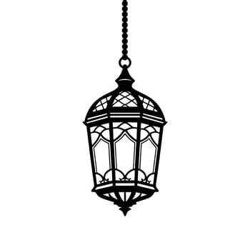 A black and white illustration of a hanging lantern vector