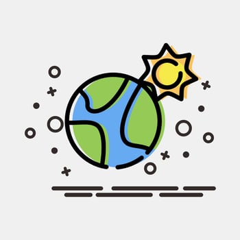 Icon sun near the earth. Global warming elements. Icon in MBE style. vector