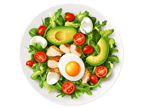 Chicken Avocado Salad with Egg and Cherry Tomatoes Healthy Meal Prep png