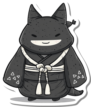 Adorable Black Cat Ninja Wearing a Kimono png