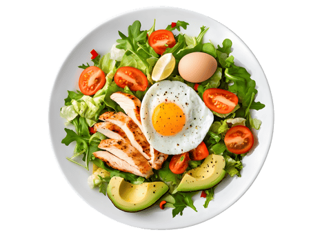 Healthy Chicken Salad with Avocado, Egg, and Tomatoes png