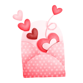 watercolor painting red envelope There is a pattern of white spots. And there are many hearts inside. The envelope is curved. png
