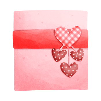 Watercolor painting of a red square envelope. The front of the envelope is decorated with a cute heart. png