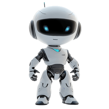 Adorable AI robot character with glowing eyes stands against a clean transparent background, Adorable AI Robot Character on transparent background png