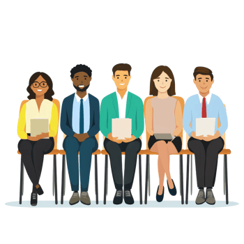 Diverse group of individuals seated and waiting for an interview in a modern office setting, file no background Diverse people waiting for a job interview png