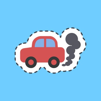Cutting line sticker car pollution. Global warming elements. vector