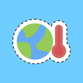 Cutting line sticker global temperature rise. Global warming elements. vector