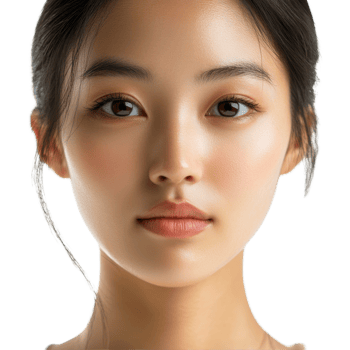 Young Asian woman with natural beauty gazes at the camera in a serene, softly lit setting, framed with a gentle, Close up Young Asian woman looking at camera isolated on transparent background. png