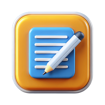 3D Icon of a Blue Notepad with a White Pencil png