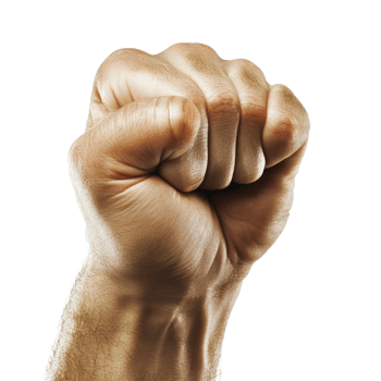 A clenched fist symbolizes strength and determination against a simple transparent background, Front View of Clenched Fist on transparent background png