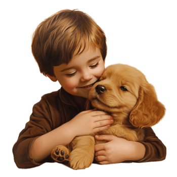 Young Child Hugging a Small Brown Puppy png