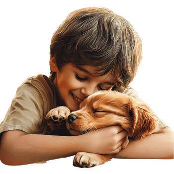 Child Hugging a Puppy Lovingly png