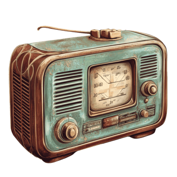 Vintage radio retro design featuring unique green and brown details with intricate dials and knobs, vintage radio file no background png