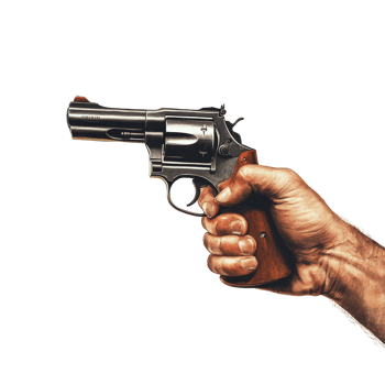 A hand firmly grips a revolver, showcasing a powerful stance against a clean transparent background under bright lighting, Hand Holding Revolver on transparent background png