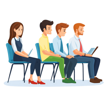 Job candidates sitting in a waiting area before interviews, showcasing anticipation and professionalism, file no background Job candidates sitting in the waiting room png