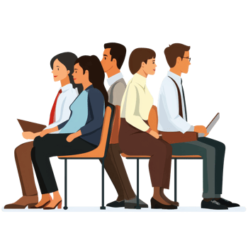 Job candidates sitting in chairs while waiting for interviews in a professional atmosphere during the day, file no background Job candidates sitting in the waiting room png