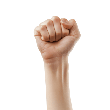A powerful raised fist representing strength and unity among women advocating for equality and empowerment, Fists raised up, strong women hand gesture, sign of power, strength, isolated on transparent png