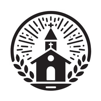 Simple black and white illustration of a village church. vector