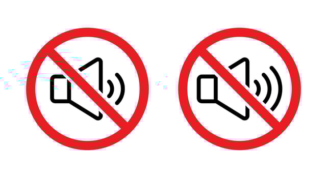 No noise sign in generic style. Audio speaker outline with prohibition symbol icon vector