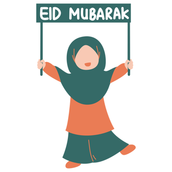 Muslim woman in hijab holding Eid Mubarak sign board png