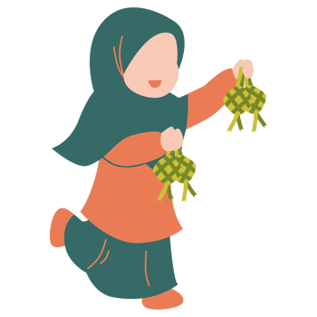 Muslim woman holding ketupat for Eid greeting png