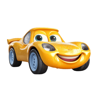 Cartoon Car in Yellow and Blue with Green Eyes and a Wide Smile png