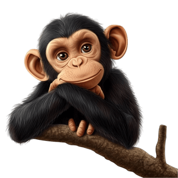 Cartoon Monkey Sitting Calmly on a Tree Branch png