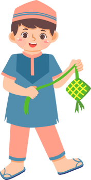Muslim kid holding Ketupat png
