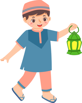 Cheerful Muslim Boy holding lantern png