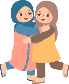 Two muslim girls hugging each other png