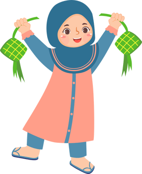 Cheerful Hijab Girl holding Ketupat png